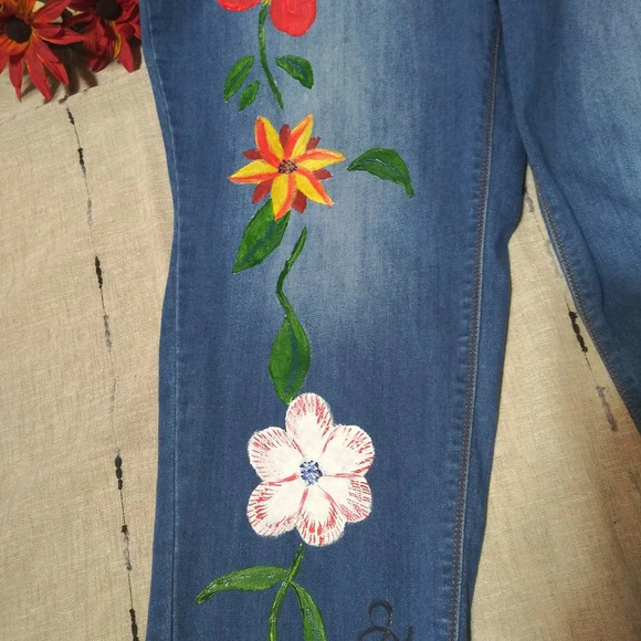 1162 Jeaniemade Size 24W Est 1946 Painted Jeans - Picture 2 of 3